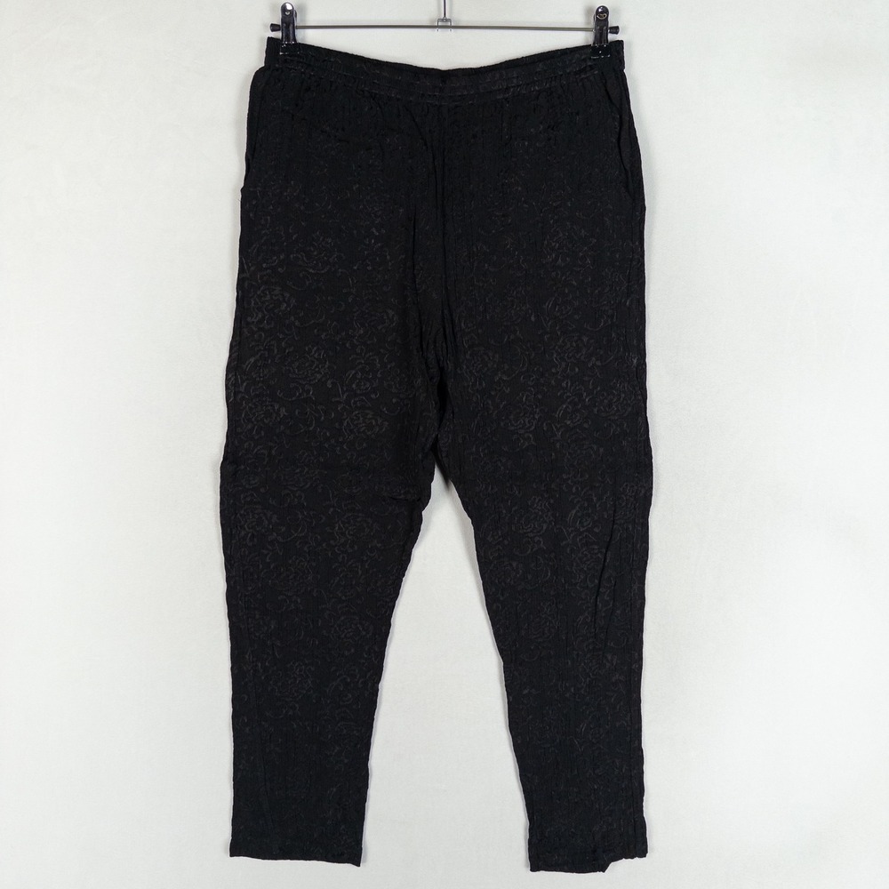 Endless Knot Art Womens Pants M/L Black Textured Damask Jacquard Rayon Relaxed